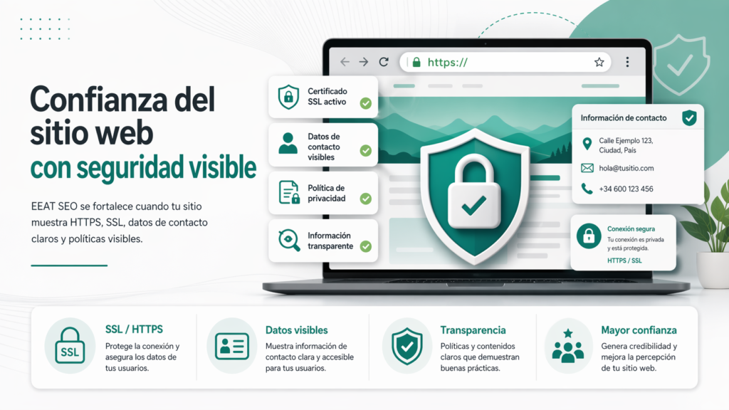 4 pilares de EEAT SEO ¿qué es y cómo influye en Google? 7 Confianza En Sitio Web Con Ssl Y Datos Visibles Para Eeat Seo.